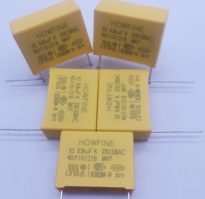 黄色い色の安全コンデンサーMPX-X2 0.56UF 310V-330V P22.5MM